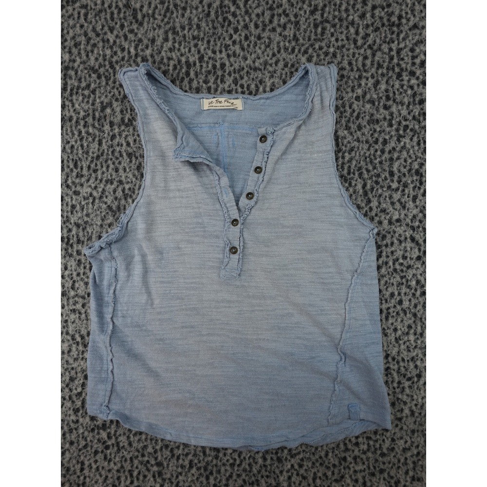 We The Free Henley Tank Top Womens Medium Blue Slub Knit Raw Edge OB1258485
